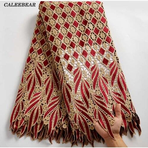 Latest Rose Red African Lace Fabric 2021 High Quality Water Soluble Guipure Cord Lace Fabric For Nigerian Wedding Dress S2547