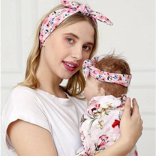 Mom and Baby Lovely Handmade Knotted Striped Headband Fashion Leopard Print Bunny Ears Elastic Hairband Infant Hair Accessories