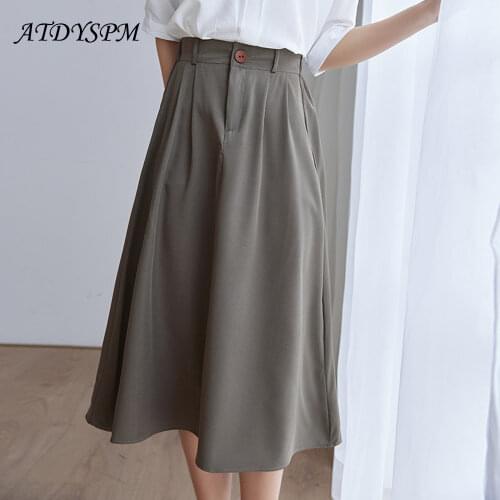 Solid Color Vintage Pleated Skirts Women Elegant Korean Fashion Ladies High Waist Streetwear A-Line Skirt Female Loose Casual