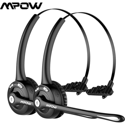 2 Pack Mpow Office Wireless Headset New Over-the-Head Bluetooth Headset with Noise Cancelling Mic & 13 Hrs Talk Time for Driver
