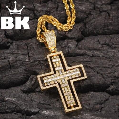 THE BLING KING Rotating Cross Pendant Necklace Hip Hop Full Iced Out Cubic Zirconia gold sliver CZ Stone