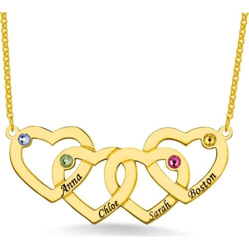 Custom 4 Heart Necklaces Personalized Pendant Birthstone Engraving Name Necklaces For Women Family Friends Gift Jewelry