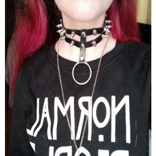 Punk Rap Leather Choker Chain Spiked Harajuku Fashion Accessories Clavicle Chain Gothic Jewelry Choker Collar Men and Women