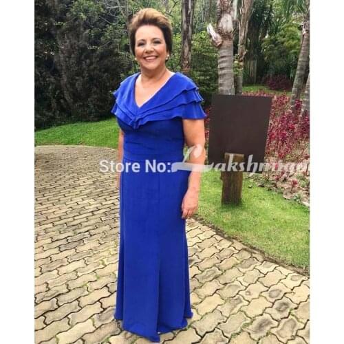 Royal Blue Wedding Guest Dress Party Cape Sleeve V Neck Lycra Mother of the Bride Dresses Elegant abendkleider