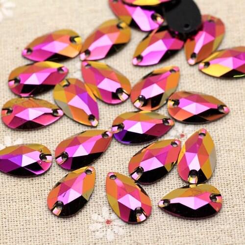 50pcs waterdrop sew on rhinestone 10.5x18mm Gold Rose Flatback Good resin crystal Rhinestone DIY clothes dance dress