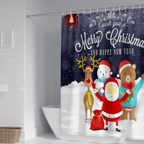 Christmas Collection Atmosphere Decorative Pattern Printed Shower Curtain Waterproof Fabric Washable Bathroom Curtain with Hook