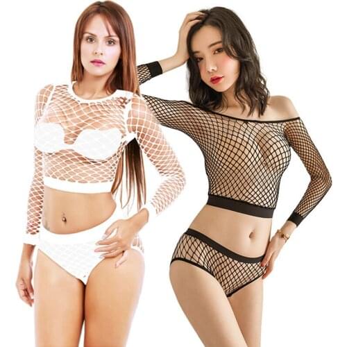 Sexy Mesh Club Tight Suit Summer Long Sleeve Perspective Mini Suit Ladies Hollow Beach Plus Size Suit Lenceria Para Mujer