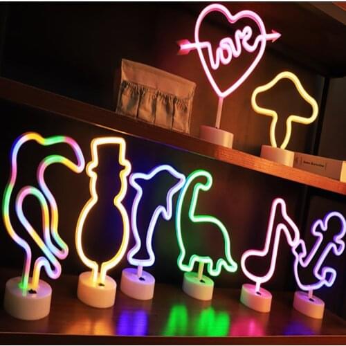 LED Neon Light Rabbit Snowman Mushroom Sign Neon Lamp for Christmas Party Wedding Bedroom Home Decor Night Lamp USB/Battery