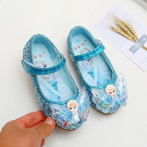 Disney Girls Wedding Shoes Frozen Glitter New Brand Flat Children Elsa Princess Sandals Dance Kids Fashion Party Shoes with Bow