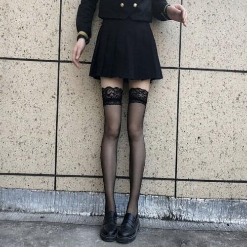 Spring Sexy Lace Stocking Women Harajuku Thin Over Knee Socks Gothic Thigh High Summer Lolita White Basic Long Socks PJ315