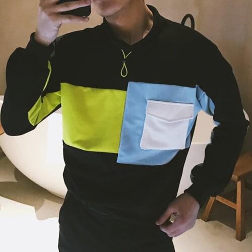 2020 Spring Patchwork Pullover Long Sleeve Hoodies Shirt Men Hip Hop Pocket Casual Fashion Streetwear Sweatshirt Sudadera Hombre