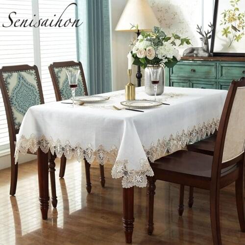 European Embroidered Tablecloth for Christmas Decor Water Soluble Lace Bedside Table Cover Washable Fabric TV/Tea Table Cover