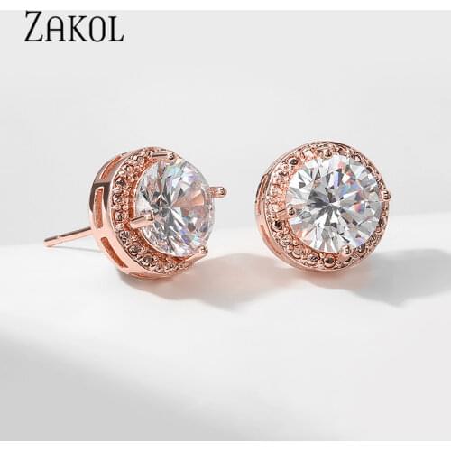 ZAKOL Classic Green AAA Cubic Zirconia Stud Earrings Round Crystal Girl Ear Studs For Women Multicolor Fashion Jewelry brincos