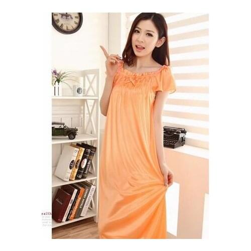 30pcs/lot korean style woman satin pajamas solid robe lady sexy loose nightgown free size
