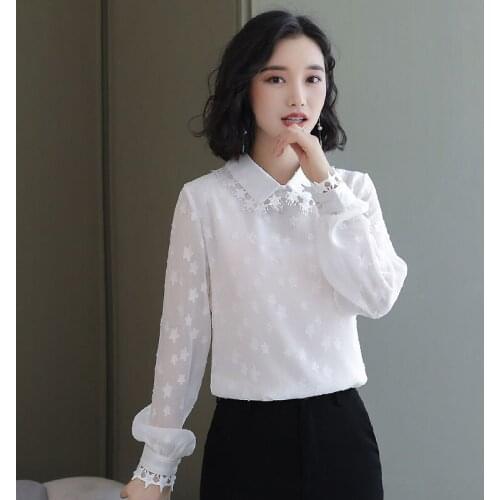 Women Spring Summer Style Chiffon Blouses Shirts Lady Casual Turn-down Collar Star Printed Chiffon Blusas Tops ZZ0499