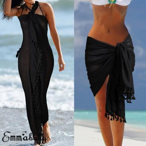 Women Summer Beach Bikini Cover Up Tassels Sarong Wrap Pareo Skirt Swimwear Bikini Cover Up Maxi Long Wrap Skirt Sarong Dress