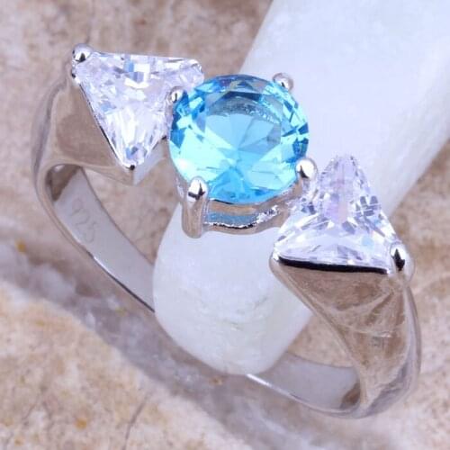 Romantic Sky Blue Cubic Zirconia White CZ Silver Plated Womens Jewelry Ring Size 6 / 7 / 8 / 9 / 10 R0681