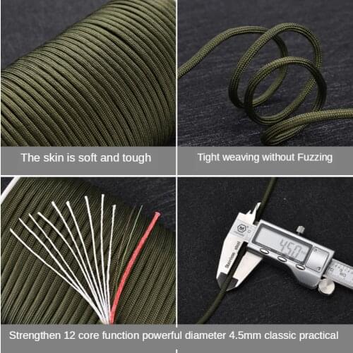 100M 550 Standard 12-Core Paracord Rope Outdoor Parachute Cord Camping Survival Umbrella Tent Lanyard Strap Bundle