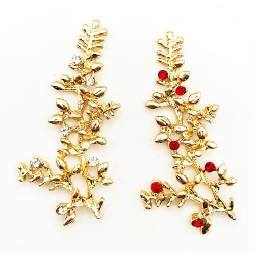 20 PCS 25*50mm Fashion Metal Alloy Crystal Rhinestone Branch Flowers Connectors Charm DIY Jewelry Accessories