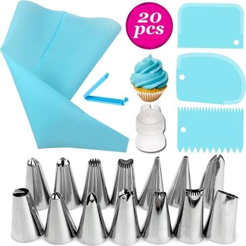 20pcs/set Fondant Cake Decorating Tools Kit Icing Piping Nozzles Pastry Spatulas Kitchen Gadgets Baking Accessories