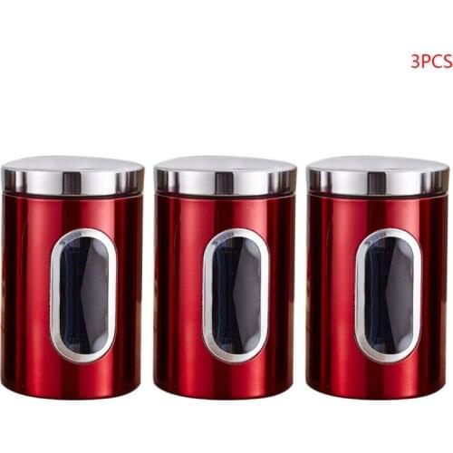 3 Pcs Sealed Moisture-proof Dried Fruit Food Storage Tank Grains Stainless Steel Sugar Storage Jar with Lid Kitchen