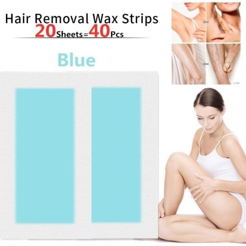 40pcs=20sheets Professional Summer Blue Hair Removal Double Sided Cold Wax Strips Paper For Leg Body Face Epilator Set