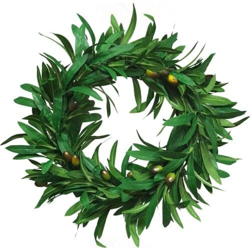 40cm Large Olive Leaf Garland Artificial Plant Vine Rattan Wreath For Wedding Door Decoration Wall Hanging DIY Greenery Wreath