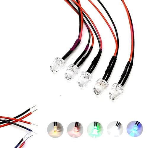 10Pcs 3V 5V 6V 9V 12V 24V 36V 48V 110V 220V Clear 8mm LED With 20cm Red&Black Wire,Light=White Red Blue Green Yellow