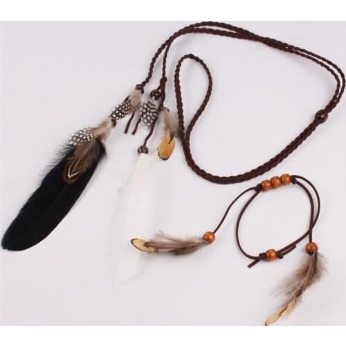The Indian Feather Headband Headdress Hair Rope Headwear Tribal Hippie Handmade Hair Accessories for Women 22