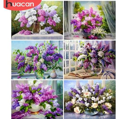 HUACAN Full Square Diamond Embroidery Lilac Cross Stitch Handicraft Diamond Painting Flower Mosaic Window Needlework Home Decor