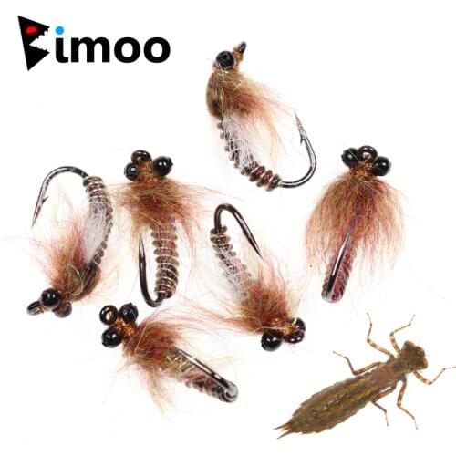 Bimoo 6PCS #8 Weighted Fly Fishing Lure Bait Dragon Fly Nymph Insect Worm Fishing Tackle for Trout Perch Bass Carp Angling