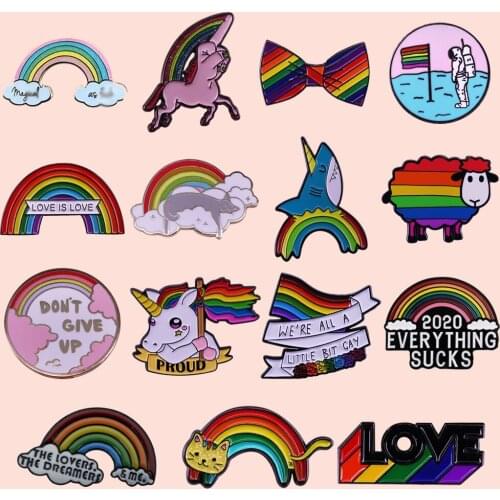 ZF2548 Rainbow Gay Love Cat Clothing Accessories Enamel Pin Brooch Creative Denim Coat Lapel Badge Jewelry