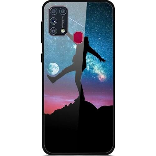 For Samsung Galaxy M31 Phone Case Tempered Glass Case Back Cover With Black Silicone Bumper Series 3