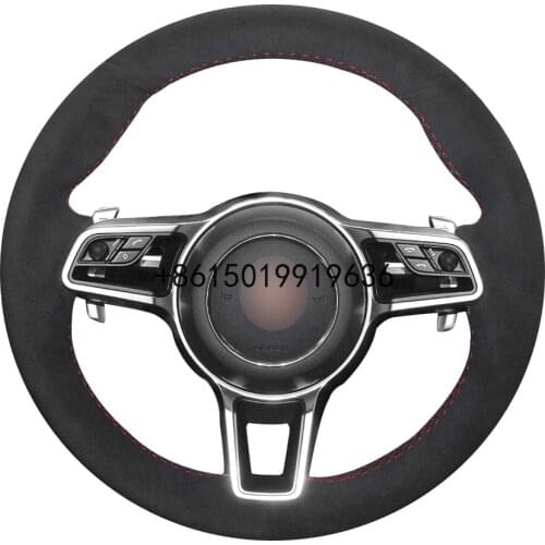 Black Suede DIY Car Steering Wheel Cover for Porsche Macan Cayenne 2015 2016