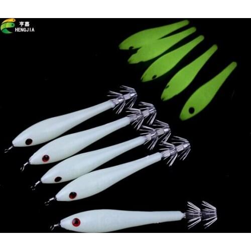 HENGJIA 5pcs/lot Fluorescent Squid Cuttlefish Sleeve Jig Fishing Lure Bait Head Hooks Fishing hook