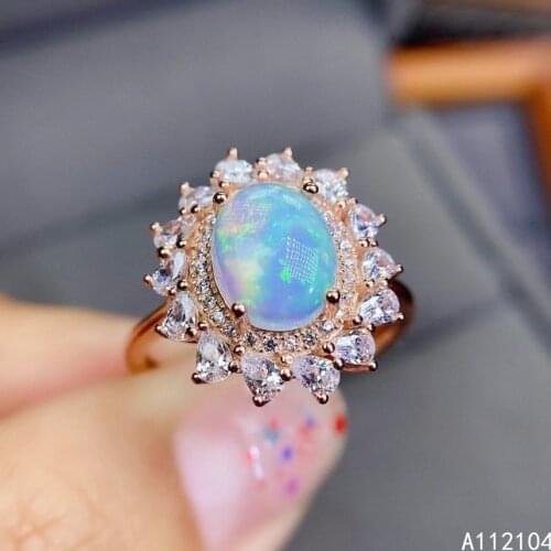 KJJEAXCMY fine jewelry 925 sterling silver inlaid natural white opal women luxury exquisite flower adjustable gem ring support d