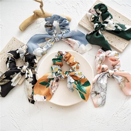Korean Rabbit Ear Flower Printing Hair Scrunchie For Women Girls Elastic Hair Band Ties Ponytail Holder Headwear Hair Accesories