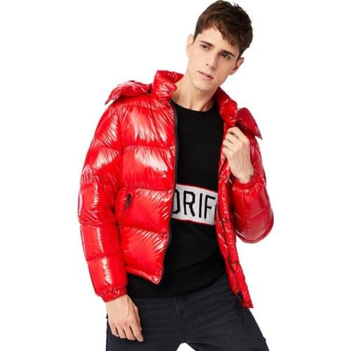 2019 winter new mens short down jacket windproof bright bread coat with Decorative pockets front PU fabric easy to clear