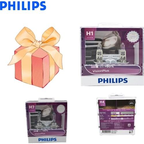 Philips H1 H3 H4 H7 H11 HB4 9006 VisionPlus Car Motorcycle Headlight Bright Halogen Bulbs ECE Approve 60% More Vision, Pair