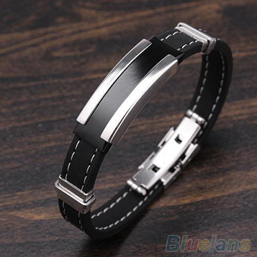 HOT SALES!!! Mens Punk Watch Clasp Stylestainless Steel Rubber Bracelet Fashion Bangle gift for boyfriend fashion rock bracelet