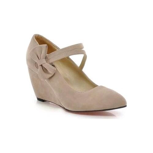 Fashion bowknot age season 2019 new womens shoes with high heels wedge 40-43 shallow single shoes