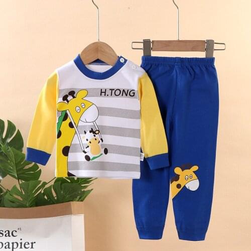 Fashion Autumn Boys Girls 2-piece Pajamas Set Childrens Cartoon Cotton Pyjamas Kids Casual Long Sleeve Top+Pant Sleepwear Suit