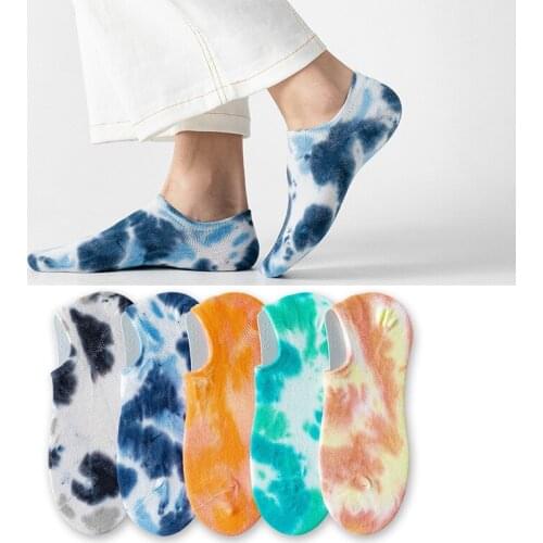 1 pair Tie-dye Boat Socks Women Invisible Shallow Mouth Deodorant Thin Style Couple Harajuku Fashion High Quality Short Socks