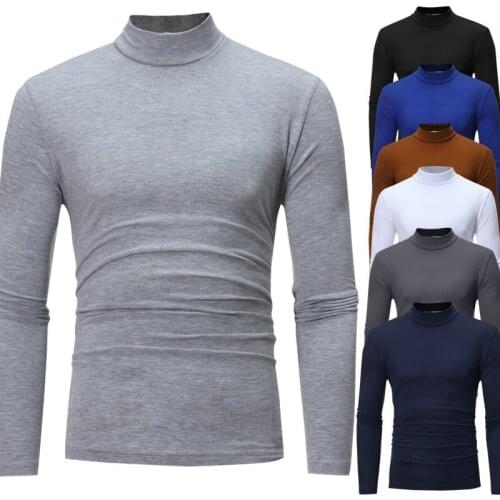 2019 autumn new mens casual small high neck design long-sleeved T-shirt bottoming shirt