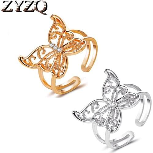 ZYZQ Creative Butterfly Opening Ring Fashion Wedding Rings For Women Romantic Engagement Jewelry Accessories Gifts