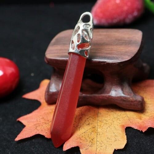 1pcs red color Bullet Shape Natural Stone Real glass Necklaces Crystal Stone Quartz Pendant Necklace For Female