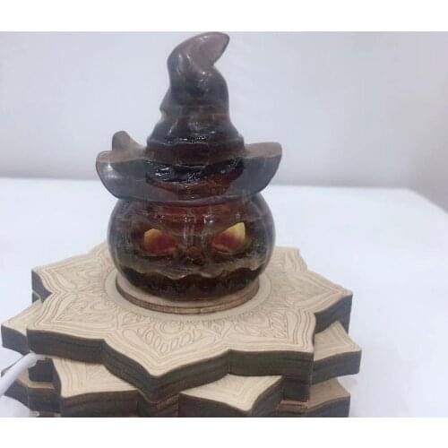 Natural Iceland SPAR pumpkin Skull wizard hat Quartz Crystal Carved Skull