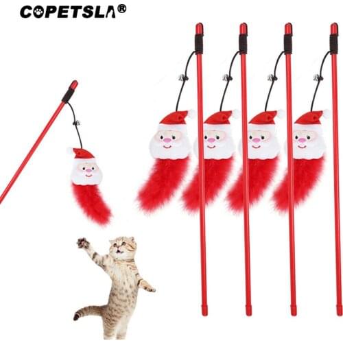 Santa Claus Interactive Cat Play Wand With bell Toys Kitten Cat Pet Toy Funny Cat Toy Cat Stick Teaser for cat