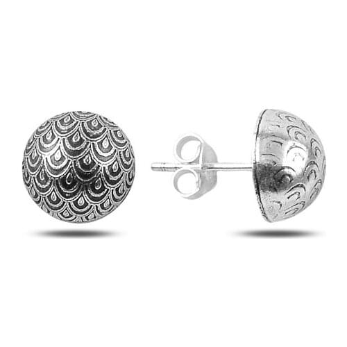 Silverlina Silver 10mm Patterned Half Ball Earrings