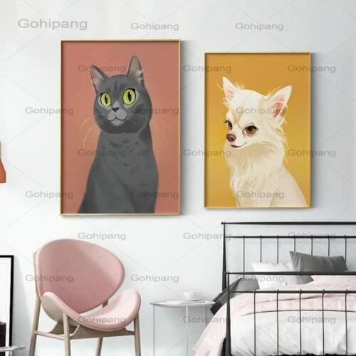 Nordic Cute Animal Posters and Prints Dog Cat Painting Canvas Wall Art Picture Modern Home Decor for Living Kids Room Decor